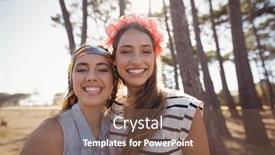  Presentation with field - Slides with portrait-of-cheerful-friends-standing background and a tawny brown colored foreground