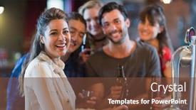 Presentation with pub - Beautiful theme featuring portrait of cheerful friends in pub backdrop and a tawny brown colored foreground