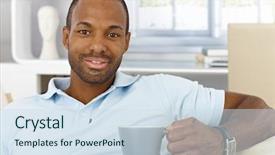  Presentation with black tea - Cool new presentation with portrait of cheerful handsome black backdrop and a sky blue colored foreground