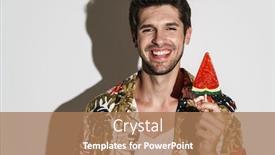  Presentation with cheerful - Slide set with portrait-of-cheerful-man background and a coral colored foreground