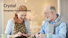  Presentation with domino - Beautiful slides featuring portrait of cheerful mature couple laughing while enjoying playing domino at home backdrop and a lemonade colored foreground