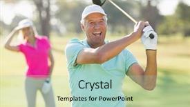 Presentation with golf - PPT theme consisting of portrait of cheerful mature golfer background and a mint green colored foreground