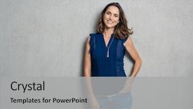  Presentation with cheerful - Amazing PPT theme having portrait of cheerful mature woman backdrop and a light gray colored foreground