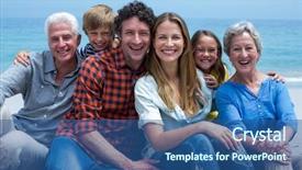  Presentation with generation - Amazing theme having portrait of cheerful multi-generation family relaxing at beach backdrop and a ocean colored foreground