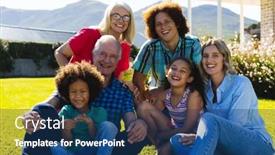  Presentation with happy retirement - PPT layouts consisting of portrait-of-cheerful-multigeneration-multiracial background and a ocean colored foreground