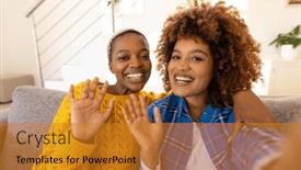  Presentation with togetherness - Theme consisting of portrait-of-cheerful-multiracial-lesbian background and a gold colored foreground