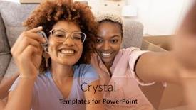  Presentation with house key - Slide set consisting of portrait-of-cheerful-multiracial-lesbian background and a coral colored foreground