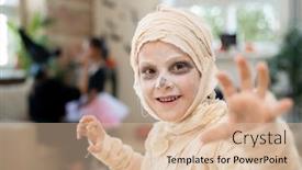  Presentation with bandages - Cool new PPT theme with portrait-of-cheerful-mummy-boy backdrop and a lemonade colored foreground