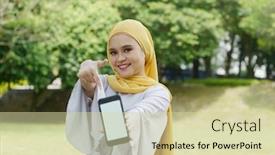  Presentation with muslim - Slides having portrait-of-cheerful-muslim-girl background and a soft green colored foreground