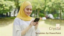  Presentation with muslim - Theme having portrait-of-cheerful-muslim-girl background and a soft green colored foreground