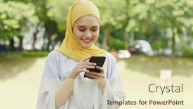  Presentation with muslim - PPT layouts enhanced with portrait-of-cheerful-muslim-girl background and a soft green colored foreground