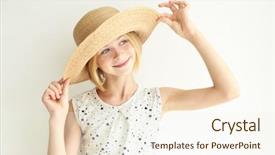  Presentation with african american teenager girl - Slides enhanced with portrait of cheerful teenager girl in straw hat on white background background and a cream colored foreground