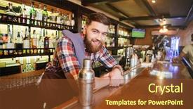  Presentation with bartender - Slides with portrait of cheerful young bartender background and a tawny brown colored foreground
