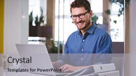  Presentation with young students working in groups - Amazing theme having portrait of cheerful young businessman backdrop and a light gray colored foreground