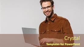  Presentation with cheerful - Beautiful slide deck featuring portrait-of-cheerful-young-man backdrop and a tawny brown colored foreground
