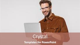  Presentation with cheerful - Slide deck consisting of portrait-of-cheerful-young-man background and a coral colored foreground