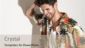  Presentation with cheerful - Audience pleasing presentation design consisting of portrait-of-cheerful-young-man backdrop and a mint green colored foreground