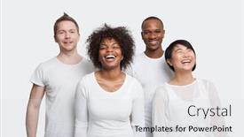  Presentation with ethnic - Presentation theme with portrait-of-cheerful-young-multi background and a light gray colored foreground