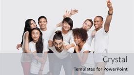  Presentation with ethnic - PPT layouts enhanced with portrait-of-cheerful-young-multi background and a light gray colored foreground