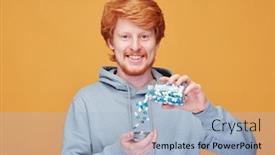  Presentation with cheerful - Cool new presentation theme with portrait-of-cheerful-young-redhead backdrop and a light blue colored foreground