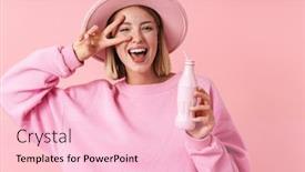  Presentation with young man and a woman - Slide deck having portrait-of-cheerful-young-woman background and a lemonade colored foreground