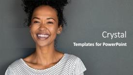  Presentation with black girl - Presentation design enhanced with portrait-of-cheerful-young-woman background and a gray colored foreground
