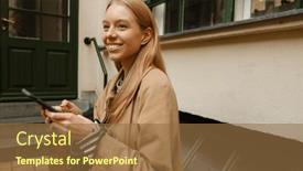  Presentation with cheerful - Presentation having portrait-of-cheerful-young-woman background and a tawny brown colored foreground