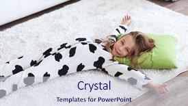  Presentation with cow - Slide deck enhanced with portrait of child in soft warm cow print pajamas waking up at morning background and a sky blue colored foreground