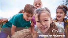  Presentation with children playing - Amazing presentation theme having portrait-of-children-on-outdoor backdrop and a violet colored foreground