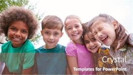  Presentation with children playing - Amazing slide set having portrait-of-children-on-outdoor backdrop and a violet colored foreground