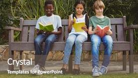  Presentation with children books - Beautiful slides featuring portrait of children reading books backdrop and a violet colored foreground