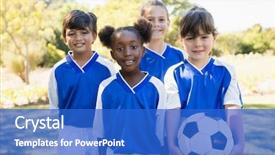  Presentation with children bone - PPT theme with portrait of children soccer team background and a cobalt blue colored foreground