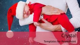  Presentation with baby christmas - PPT theme having portrait of christmas baby is sleeping on mothers hands background and a red colored foreground