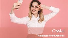  Presentation with classy - Slide deck enhanced with portrait of classy blond woman background and a coral colored foreground