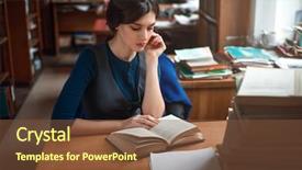  Presentation with university library - Theme consisting of portrait of clever student background and a tawny brown colored foreground