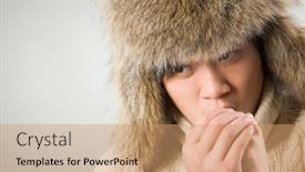  Presentation with hat - Amazing presentation theme having portrait-of-cold-man backdrop and a coral colored foreground