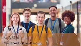  Presentation with college campus - Theme with portrait-of-college-student-friends background and a red colored foreground