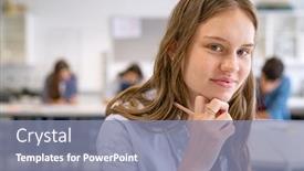  Presentation with classmates - Amazing PPT theme having portrait-of-college-student-sitting backdrop and a mint green colored foreground