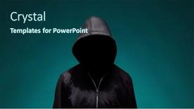  Presentation with computer hacker - Amazing PPT theme having portrait-of-computer-hacker backdrop and a ocean colored foreground