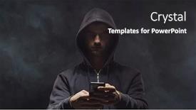  Presentation with computer hacker - Presentation theme having portrait-of-computer-hacker background and a dark gray colored foreground