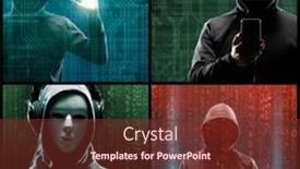  Presentation with computer hacker - PPT theme consisting of portrait-of-computer-hacker background and a tawny brown colored foreground