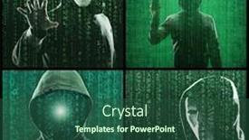  Presentation with computer hacker - PPT layouts enhanced with portrait-of-computer-hacker background and a ocean colored foreground
