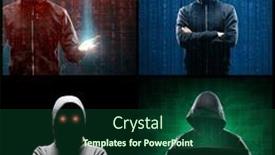  Presentation with computer hacker - Presentation theme featuring portrait-of-computer-hacker background and a forest green colored foreground