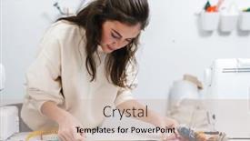  Presentation with sewing - Beautiful PPT theme featuring portrait-of-concentrated-seamstress-sewing backdrop and a soft green colored foreground