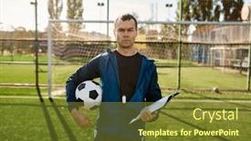  Presentation with confidence - PPT theme having portrait-of-confidence-serious-football background and a tawny brown colored foreground