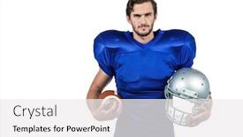  Presentation with american football - PPT layouts featuring football player holding an helmet background and a white colored foreground