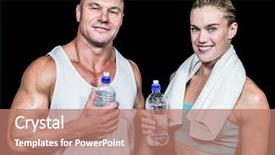  Presentation with bakground - Cool new PPT layouts with portrait of confident athlete man and woman with water bottle against black bakground backdrop and a coral colored foreground
