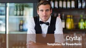  Presentation with bartender - PPT layouts enhanced with portrait of confident bartender leaning background and a tawny brown colored foreground