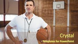  Presentation with basketball court - Beautiful theme featuring portrait of confident basketball coach backdrop and a tawny brown colored foreground