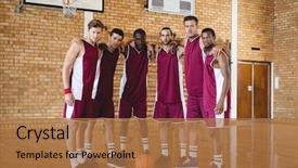  Presentation with basketball players - Presentation with portrait of confident basketball players background and a coral colored foreground